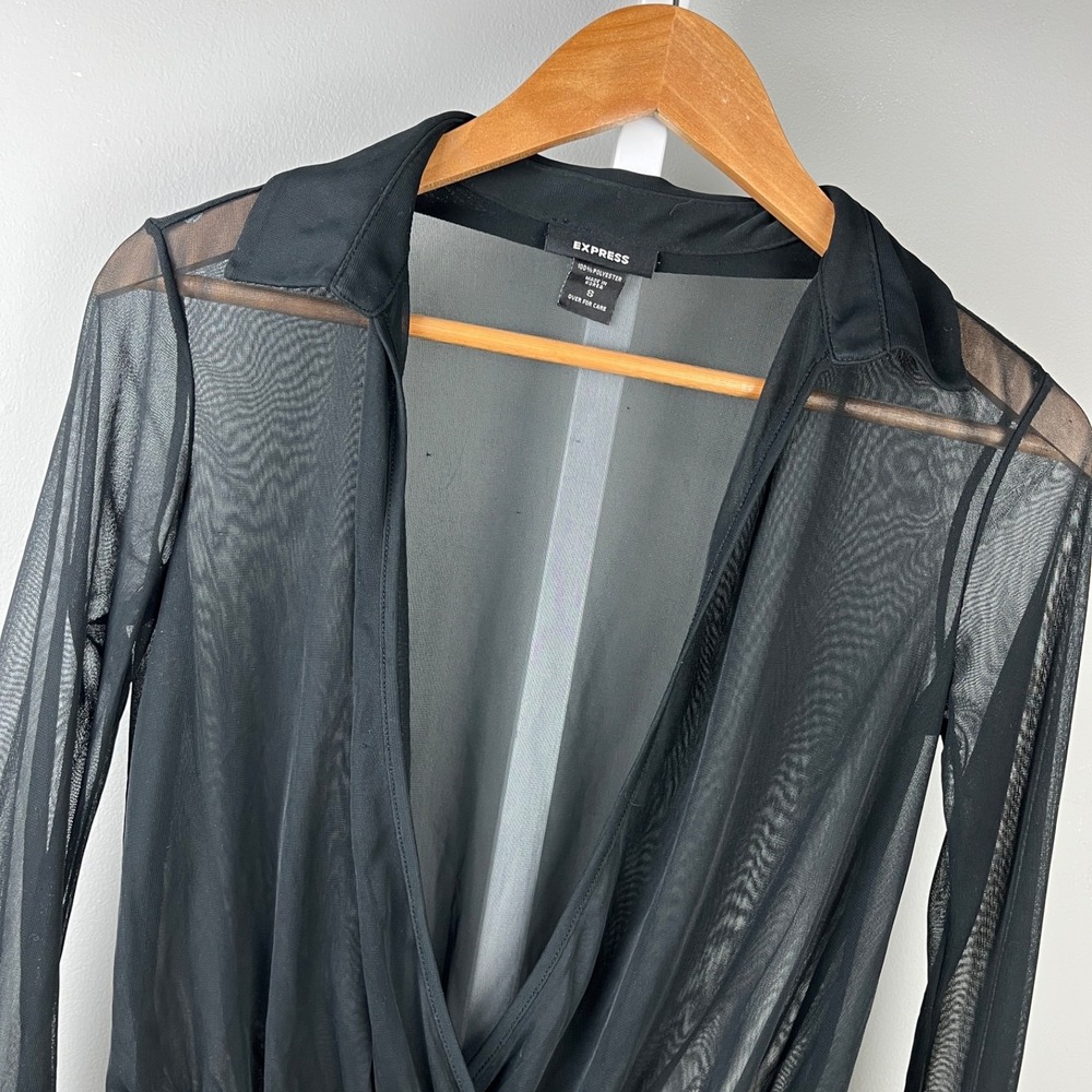 Express Sheer Mesh Black Top Womens S Vintage Y2K Club Party Whimsygoth